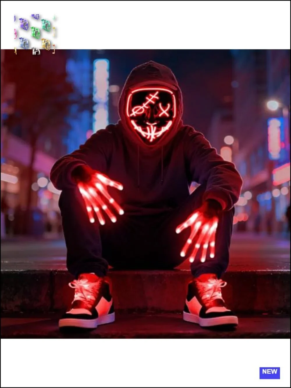 LED Mask Gloves Shoelace Set Halloween Cosplay Rave Kit EL Wire Glow